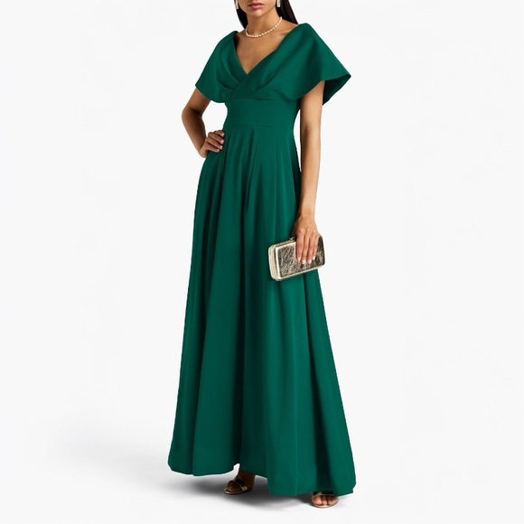 US 8 Aidan Mattox Portrait Collar Gown Emerald NWT - Picture 3 of 12